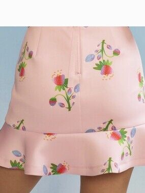 Cynthia Rowley Pink Strawberry-Print Mini Skirt with Ruffle Hem
